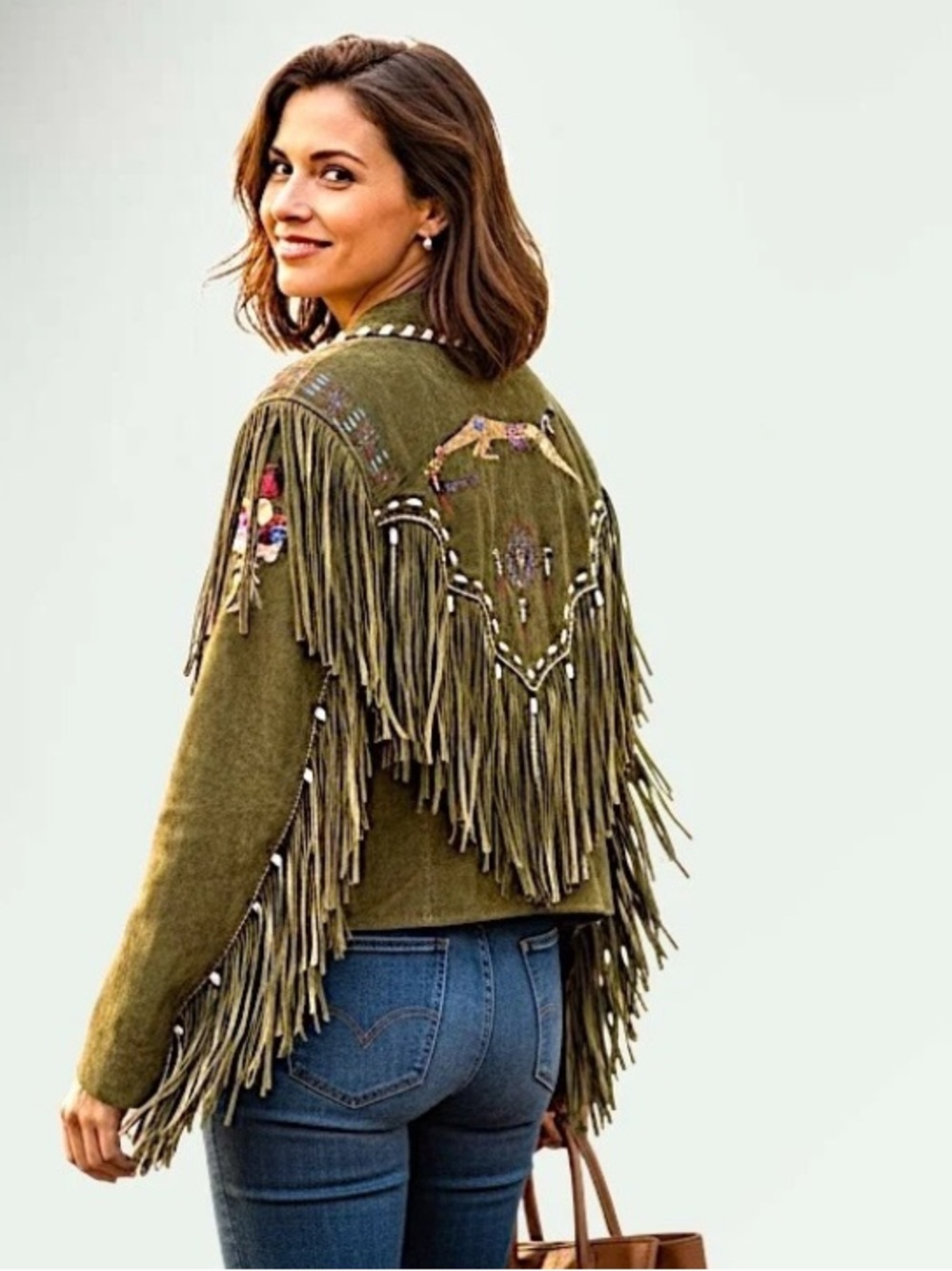 Patricia Wolf Patty Lewis hand painted leather fringe jacket Natice American boh - Picture 11 of 12